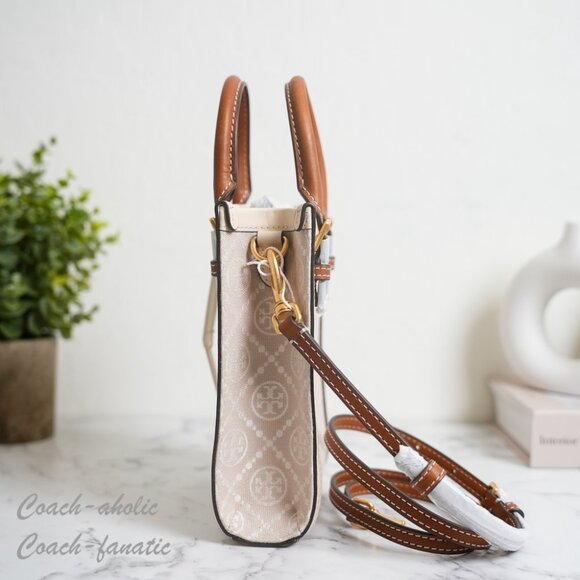 NWT Tory Burch Mini T Monogram North/South Crossbody Tote in Ivory - Picture 2 of 9